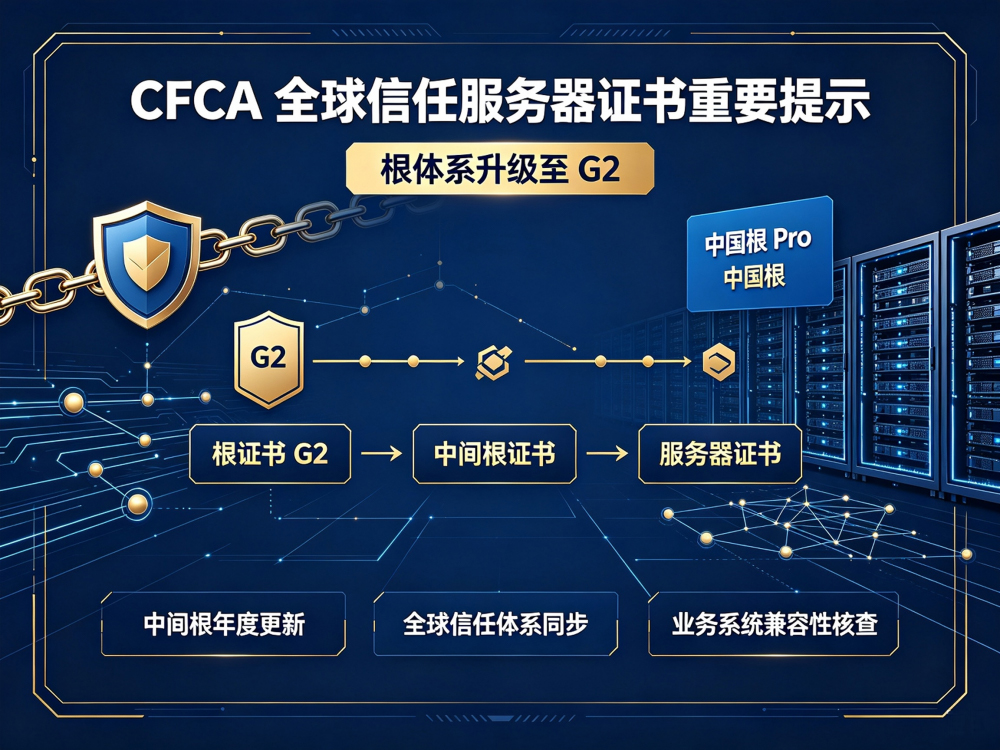 关于 CFCA 全球信任服务器证书（中国根 Pro、中国根）根体系升级至 G2 及中间根年度更新重要提示